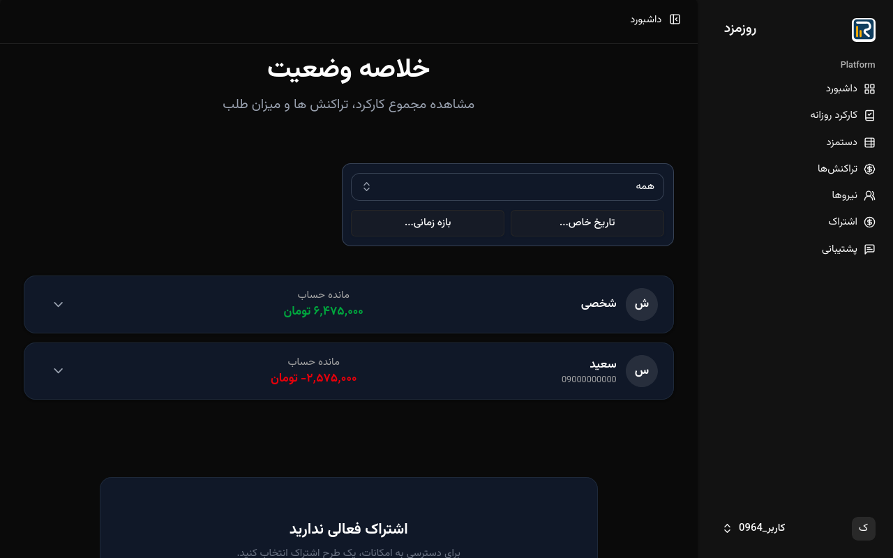 صفحه کاربر - داشبورد